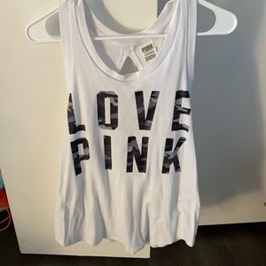 White and grey camo open back tank top